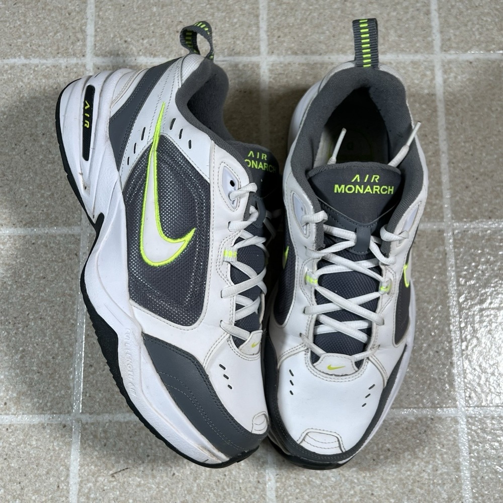 Nike Air Monarch IV Mens Size 10.5 D White Grey Green Walking Shoes 415445-100